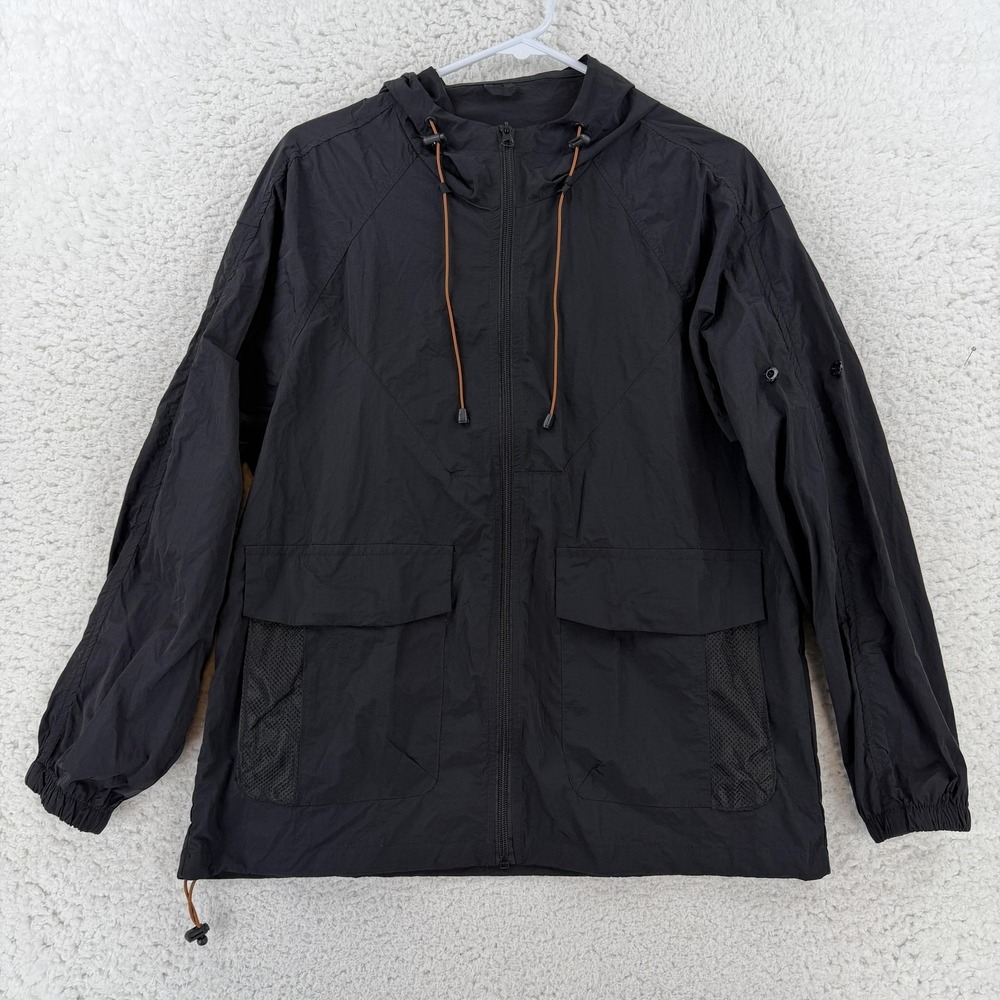 Stone Island Jacket Mens Large Black Hooded Full Zip Lightweight Windbreaker